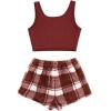 imageVerdusa Womens 2 Pieces Fuzzy Pajama Set Knit Crop Tank Top ampamp Teddy Plaid Shorts LoungewearRed Plaid