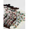 imageVerdusa Womens 3 Pairs Sheer Mesh Socks Floral Thin SocksBlack and White