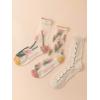 imageVerdusa Womens 3 Pairs Sheer Mesh Socks Floral Thin SocksWhite Pink