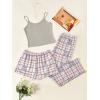 imageVerdusa Womens 3 Piece Cami Top and Shorts Pants Sleepwear Plaid Pajama Set