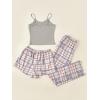 imageVerdusa Womens 3 Piece Cami Top and Shorts Pants Sleepwear Plaid Pajama Set