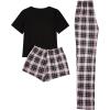 imageVerdusa Womens 3 Piece Cartoon Print Pajama Sets Tee Top And Shorts Pants PjsBlack and Pink