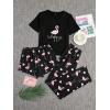 imageVerdusa Womens 3 Piece Cartoon Print Pajama Sets Tee Top And Shorts Pants PjsFlamingo Black