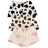 imageVerdusa Womens 3 Pieces Fuzzy Pajama Cartoon Graphic Flannel Sleep Shorts Pj Lounge BottomsHeart Beige
