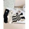 imageVerdusa Womens 5 Pairs Striped Crew Socks Casual Athletic SocksBlack and White