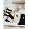 imageVerdusa Womens 5 Pairs Striped Crew Socks Casual Athletic SocksBlack and White