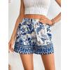 imageVerdusa Womens Casual Floral Print Tassel Tie Knot Straight Leg ShortsBlue and White