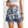 imageVerdusa Womens Casual Floral Print Tassel Tie Knot Straight Leg ShortsBlue and White