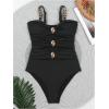 imageVerdusa Womens Cut Out Colorblock One Piece Swimsuit Ruched Swimwear Bathing SuitBlack