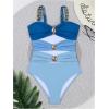 imageVerdusa Womens Cut Out Colorblock One Piece Swimsuit Ruched Swimwear Bathing SuitBlue