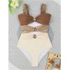 imageVerdusa Womens Cut Out Colorblock One Piece Swimsuit Ruched Swimwear Bathing SuitBrown Beige