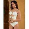 imageVerdusa Womens Cut Out Colorblock One Piece Swimsuit Ruched Swimwear Bathing SuitCream White