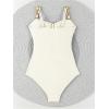 imageVerdusa Womens Cut Out Colorblock One Piece Swimsuit Ruched Swimwear Bathing SuitCream White