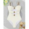 imageVerdusa Womens Cut Out Colorblock One Piece Swimsuit Ruched Swimwear Bathing SuitCream White