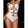 imageVerdusa Womens Cut Out Colorblock One Piece Swimsuit Ruched Swimwear Bathing SuitWhite