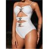 imageVerdusa Womens Cut Out Colorblock One Piece Swimsuit Ruched Swimwear Bathing SuitWhite