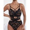imageVerdusa Womens Deep V Neck Lace One Piece Lace Babydoll Underwire Teddy Bodysuit