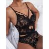imageVerdusa Womens Deep V Neck Lace One Piece Lace Babydoll Underwire Teddy Bodysuit