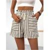 imageVerdusa Womens Drawstring Paperbag Waist Striped Straight Leg ShortsCoffee Brown