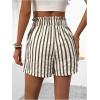 imageVerdusa Womens Drawstring Paperbag Waist Striped Straight Leg ShortsCoffee Brown