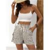 imageVerdusa Womens Drawstring Paperbag Waist Striped Straight Leg ShortsCoffee Brown
