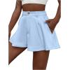 imageVerdusa Womens Elastic High Waist Pleated Wide Leg Shorts with PocketLight Blue