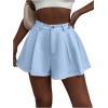 imageVerdusa Womens Elastic High Waist Pleated Wide Leg Shorts with PocketLight Blue