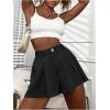 imageVerdusa Womens Elastic High Waist Pleated Wide Leg Shorts with PocketPlaid Black
