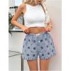 imageVerdusa Womens Floral Embroidery Elastic High Waist Scalloped ShortsBlue