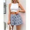 imageVerdusa Womens Floral Embroidery Elastic High Waist Scalloped ShortsBlue