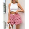 imageVerdusa Womens Floral Embroidery Elastic High Waist Scalloped ShortsRed