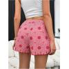 imageVerdusa Womens Floral Embroidery Elastic High Waist Scalloped ShortsRed
