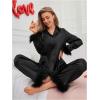 imageVerdusa Womens Fuzzy Fur Trim Satin Pajama Set Button Down Long Sleeve Shirt with PantsBlack