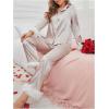 imageVerdusa Womens Fuzzy Fur Trim Satin Pajama Set Button Down Long Sleeve Shirt with PantsChampagne