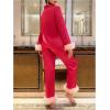 imageVerdusa Womens Fuzzy Fur Trim Satin Pajama Set Button Down Long Sleeve Shirt with PantsHot Pink