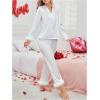 imageVerdusa Womens Fuzzy Fur Trim Satin Pajama Set Button Down Long Sleeve Shirt with PantsWhite