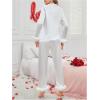 imageVerdusa Womens Fuzzy Fur Trim Satin Pajama Set Button Down Long Sleeve Shirt with PantsWhite