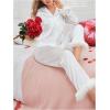 imageVerdusa Womens Fuzzy Fur Trim Satin Pajama Set Button Down Long Sleeve Shirt with PantsWhite