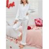 imageVerdusa Womens Fuzzy Fur Trim Satin Pajama Set Button Down Long Sleeve Shirt with PantsWhite