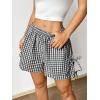 imageVerdusa Womens Gingham Plaid Print Bow Tie Split Elastic Waist ShortsBlack and White