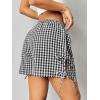 imageVerdusa Womens Gingham Plaid Print Bow Tie Split Elastic Waist ShortsBlack and White