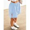 imageVerdusa Womens Gingham Plaid Print Bow Tie Split Elastic Waist ShortsLight Blue