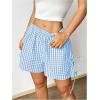 imageVerdusa Womens Gingham Plaid Print Bow Tie Split Elastic Waist ShortsLight Blue