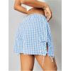 imageVerdusa Womens Gingham Plaid Print Bow Tie Split Elastic Waist ShortsLight Blue