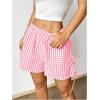 imageVerdusa Womens Gingham Plaid Print Bow Tie Split Elastic Waist ShortsPink