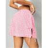 imageVerdusa Womens Gingham Plaid Print Bow Tie Split Elastic Waist ShortsPink