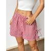 imageVerdusa Womens Gingham Plaid Print Bow Tie Split Elastic Waist ShortsRed and White