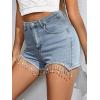 imageVerdusa Womens High Waisted Rhinestone Fringe Trim Denim ShortsBlue