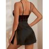 imageVerdusa Womens Lace Trim Satin Slit Side Nightdress Bridal Sleepwear NightgownBlack