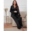 imageVerdusa Womens Satin Notch Collar Blouse and Ruffle Hem Pants PJ SetBlack